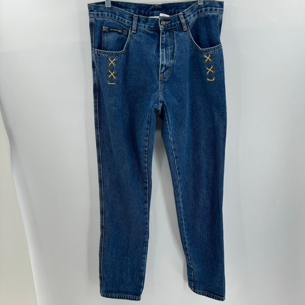 Vintage Western Ethics Cowgirl Jeans Sz 11 Blue Lace High Waist Rodeo Festival
